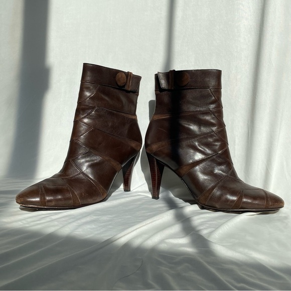 Cole Hann Nike Air Brown Leather & Suede Bootie Heels - Picture 1 of 10